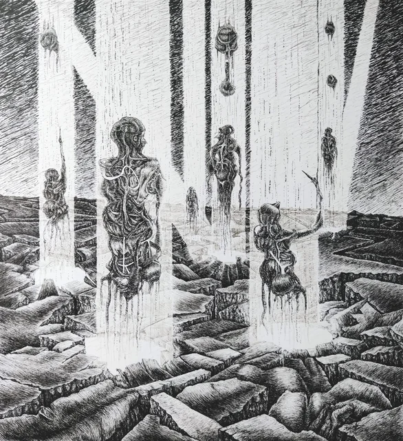 Next Destination surreal science-fiction pen and ink artwork by Neringa Zibaite